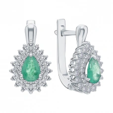 Серебряные cерьги классические с изумрудом