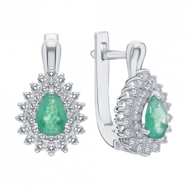 Серебряные cерьги классические с изумрудом
