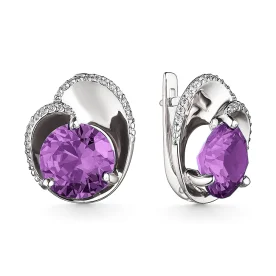 Серебряные cерьги классические с корундом