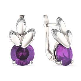 Серебряные cерьги классические с корундом