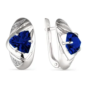 Серебряные cерьги классические с корундом