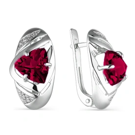 Серебряные cерьги классические с корундом