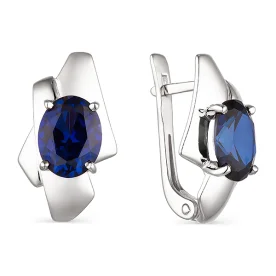 Серебряные cерьги классические с сапфиром