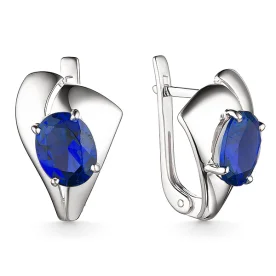 Серебряные cерьги классические с сапфиром