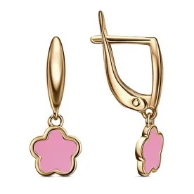 Серебряные cерьги висячие с позолотой с эмалью