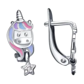 Серебряные cерьги классические с эмалью