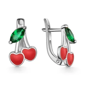 Серебряные cерьги классические с эмалью