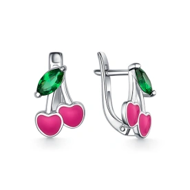Серебряные cерьги классические с эмалью
