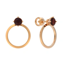 Золотые cерьги пусеты (гвоздики) с гранатом