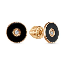 Золотые cерьги пусеты (гвоздики) с эмалью