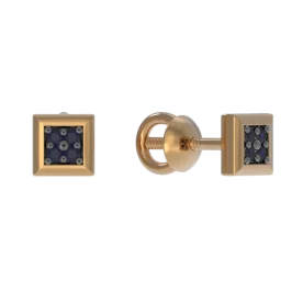 Золотые cерьги пусеты (гвоздики) с сапфиром