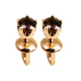 Золотые cерьги пусеты (гвоздики) с раух-топазом