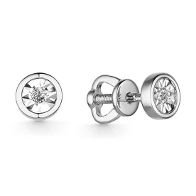 Серьги пусеты (гвоздики) из белого золота с бриллиантом