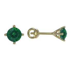 Серьги пусеты (гвоздики) из желтого золота с изумрудом