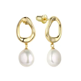 Серебряные cерьги пусеты (гвоздики) с позолотой с жемчугом