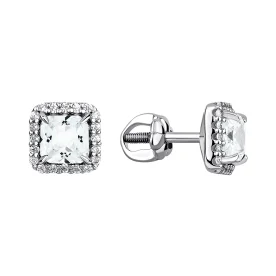 Серебряные cерьги пусеты (гвоздики) с топазом