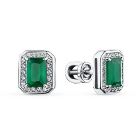 Серебряные cерьги пусеты (гвоздики) с агатом зеленым