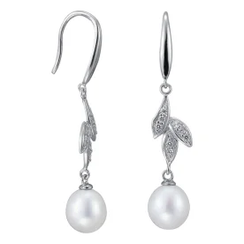 Серебряные cерьги висячие с жемчугом