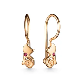 Золотые cерьги классические с рубином