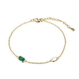 Серебряный браслет с позолотой с малахитом