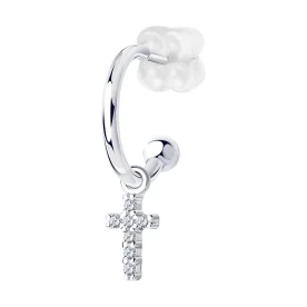 Серьга д/пирсинга из серебра с фианитом