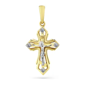 Крест из желтого золота с фианитом