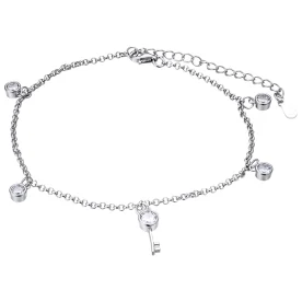 Браслет на ногу из серебра с фианитом